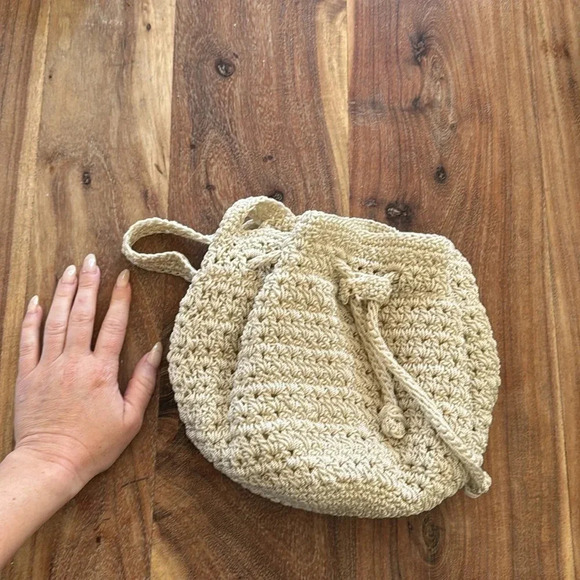 The Sak Neutral Cream Tan Crochet Shoulder Bag Purse - Picture 10 of 10
